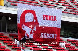 A large banner for Robert Kubica (POL) Williams Reserve and Development Driver. 15.05.2018. Formula One In Season Testing, Day One, Barcelona, Spain. Tuesday.