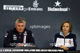 The FIA Press Conference (L to R): Franz Tost (AUT) Scuderia Toro Rosso Team Principal; Otmar Szafnauer (USA) Racing Point Force India F1 Team Principal and CEO; Claire Williams (GBR) Williams Deputy Team Principal. 24.08.2018. Formula 1 World Championship, Rd 13, Belgian Grand Prix, Spa Francorchamps, Belgium, Practice Day.