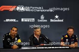 The FIA Press Conference (L to R): Cyril Abiteboul (FRA) Renault Sport F1 Managing Director; Gil de Ferran (BRA) McLaren Sporting Director; Christian Horner (GBR) Red Bull Racing Team Principal. 24.08.2018. Formula 1 World Championship, Rd 13, Belgian Grand Prix, Spa Francorchamps, Belgium, Practice Day.