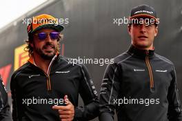 (L to R): Fernando Alonso (ESP) McLaren with Stoffel Vandoorne (BEL) McLaren. 24.08.2018. Formula 1 World Championship, Rd 13, Belgian Grand Prix, Spa Francorchamps, Belgium, Practice Day.