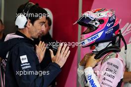 Sergio Perez (MEX) Racing Point Force India F1 Team with Tim Wright (GBR) Racing Point Force India F1 Team Race Engineer. 24.08.2018. Formula 1 World Championship, Rd 13, Belgian Grand Prix, Spa Francorchamps, Belgium, Practice Day.