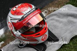 Kevin Magnussen (DEN) Haas VF-18 helmet. 26.08.2018. Formula 1 World Championship, Rd 13, Belgian Grand Prix, Spa Francorchamps, Belgium, Race Day.