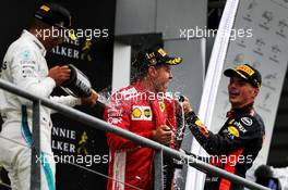 The podium (L to R): Lewis Hamilton (GBR) Mercedes AMG F1, second; Sebastian Vettel (GER) Ferrari, race winner; Max Verstappen (NLD) Red Bull Racing, third. 26.08.2018. Formula 1 World Championship, Rd 13, Belgian Grand Prix, Spa Francorchamps, Belgium, Race Day.