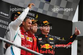 The podium (L to R): Lewis Hamilton (GBR) Mercedes AMG F1, second; Sebastian Vettel (GER) Ferrari, race winner; Max Verstappen (NLD) Red Bull Racing, third. 26.08.2018. Formula 1 World Championship, Rd 13, Belgian Grand Prix, Spa Francorchamps, Belgium, Race Day.