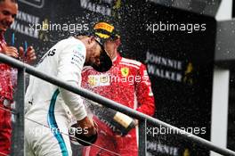 Lewis Hamilton (GBR) Mercedes AMG F1 celebrates his second position on the podium. 26.08.2018. Formula 1 World Championship, Rd 13, Belgian Grand Prix, Spa Francorchamps, Belgium, Race Day.