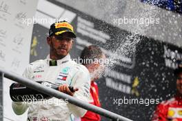 Lewis Hamilton (GBR) Mercedes AMG F1 celebrates his second position on the podium. 26.08.2018. Formula 1 World Championship, Rd 13, Belgian Grand Prix, Spa Francorchamps, Belgium, Race Day.