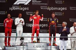 The podium (L to R): Lewis Hamilton (GBR) Mercedes AMG F1, second; Sebastian Vettel (GER) Ferrari, race winner; Max Verstappen (NLD) Red Bull Racing, third. 26.08.2018. Formula 1 World Championship, Rd 13, Belgian Grand Prix, Spa Francorchamps, Belgium, Race Day.