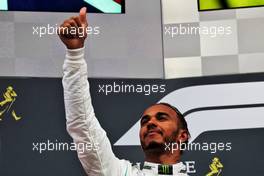 Lewis Hamilton (GBR) Mercedes AMG F1 celebrates his second position on the podium. 26.08.2018. Formula 1 World Championship, Rd 13, Belgian Grand Prix, Spa Francorchamps, Belgium, Race Day.
