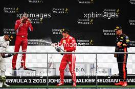 The podium (L to R): Lewis Hamilton (GBR) Mercedes AMG F1, second; Sebastian Vettel (GER) Ferrari, race winner; Max Verstappen (NLD) Red Bull Racing, third. 26.08.2018. Formula 1 World Championship, Rd 13, Belgian Grand Prix, Spa Francorchamps, Belgium, Race Day.