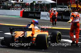 Fernando Alonso (ESP) McLaren MCL33 crashed at the start of the race. 26.08.2018. Formula 1 World Championship, Rd 13, Belgian Grand Prix, Spa Francorchamps, Belgium, Race Day.