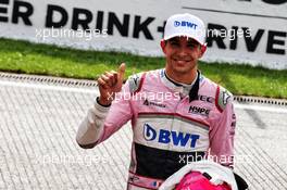 Esteban Ocon (FRA) Racing Point Force India F1 Team celebrates his third position in qualifying parc ferme. 25.08.2018. Formula 1 World Championship, Rd 13, Belgian Grand Prix, Spa Francorchamps, Belgium, Qualifying Day.