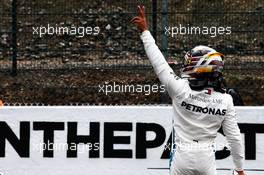 Lewis Hamilton (GBR) Mercedes AMG F1 W09 celebrates his pole position in qualifying parc ferme. 25.08.2018. Formula 1 World Championship, Rd 13, Belgian Grand Prix, Spa Francorchamps, Belgium, Qualifying Day.