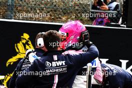 Esteban Ocon (FRA) Racing Point Force India F1 Team celebrates his third position in qualifying parc ferme with the team. 25.08.2018. Formula 1 World Championship, Rd 13, Belgian Grand Prix, Spa Francorchamps, Belgium, Qualifying Day.