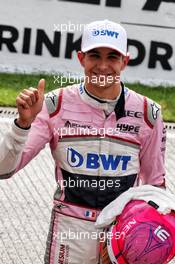 Esteban Ocon (FRA) Racing Point Force India F1 Team celebrates his third position in qualifying parc ferme. 25.08.2018. Formula 1 World Championship, Rd 13, Belgian Grand Prix, Spa Francorchamps, Belgium, Qualifying Day.