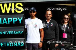 Lewis Hamilton (GBR) Mercedes AMG F1 celebrate the team's anniversary with Petronas. 26.08.2018. Formula 1 World Championship, Rd 13, Belgian Grand Prix, Spa Francorchamps, Belgium, Race Day.