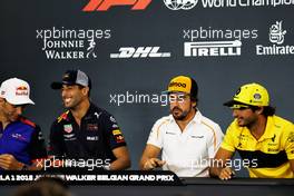 The FIA Press Conference (L to R): Pierre Gasly (FRA) Scuderia Toro Rosso; Daniel Ricciardo (AUS) Red Bull Racing; Fernando Alonso (ESP) McLaren; Carlos Sainz Jr (ESP) Renault Sport F1 Team. 23.08.2018. Formula 1 World Championship, Rd 13, Belgian Grand Prix, Spa Francorchamps, Belgium, Preparation Day.