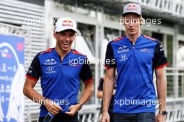 (L to R): Pierre Gasly (FRA) Scuderia Toro Rosso with team mate Brendon Hartley (NZL) Scuderia Toro Rosso. 23.08.2018. Formula 1 World Championship, Rd 13, Belgian Grand Prix, Spa Francorchamps, Belgium, Preparation Day.