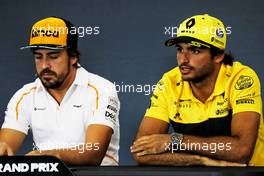 (L to R): Fernando Alonso (ESP) McLaren and Carlos Sainz Jr (ESP) Renault Sport F1 Team in the FIA Press Conference. 23.08.2018. Formula 1 World Championship, Rd 13, Belgian Grand Prix, Spa Francorchamps, Belgium, Preparation Day.
