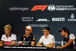 The FIA Press Conference (L to R): Marcus Ericsson (SWE) Sauber F1 Team; Max Verstappen (NLD) Red Bull Racing; Stoffel Vandoorne (BEL) McLaren; Lance Stroll (CDN) Williams. 23.08.2018. Formula 1 World Championship, Rd 13, Belgian Grand Prix, Spa Francorchamps, Belgium, Preparation Day.