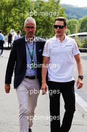 Stoffel Vandoorne (BEL) McLaren with Alessandro Alunni Bravi (ITA) Driver Manager. 23.08.2018. Formula 1 World Championship, Rd 13, Belgian Grand Prix, Spa Francorchamps, Belgium, Preparation Day.