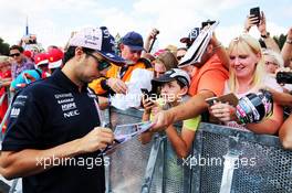 Sergio Perez (MEX) Force India F1 Team signs autographs for the fans. 23.08.2018. Formula 1 World Championship, Rd 13, Belgian Grand Prix, Spa Francorchamps, Belgium, Preparation Day.