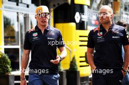 Max Verstappen (NLD) Red Bull Racing with Gianpiero Lambiase (ITA) Red Bull Racing Engineer. 23.08.2018. Formula 1 World Championship, Rd 13, Belgian Grand Prix, Spa Francorchamps, Belgium, Preparation Day.