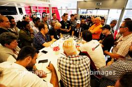 Esteban Ocon (FRA) Force India F1 Team with the media. 23.08.2018. Formula 1 World Championship, Rd 13, Belgian Grand Prix, Spa Francorchamps, Belgium, Preparation Day.