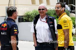 (L to R): Christian Horner (GBR) Red Bull Racing Team Principal with Dr Helmut Marko (AUT) Red Bull Motorsport Consultant and cCyril Abiteboul (FRA) Renault Sport F1 Managing Director. 06.04.2018. Formula 1 World Championship, Rd 2, Bahrain Grand Prix, Sakhir, Bahrain, Practice Day