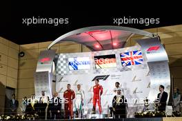 The podium (L to R): Valtteri Bottas (FIN) Mercedes AMG F1, second; Sebastian Vettel (GER) Ferrari, race winner; Lewis Hamilton (GBR) Mercedes AMG F1, third. 08.04.2018. Formula 1 World Championship, Rd 2, Bahrain Grand Prix, Sakhir, Bahrain, Race Day.