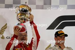 Ferrari celebrate on the podium. 08.04.2018. Formula 1 World Championship, Rd 2, Bahrain Grand Prix, Sakhir, Bahrain, Race Day.