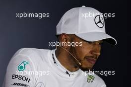 Lewis Hamilton (GBR) Mercedes AMG F1 in the FIA Press Conference. 08.04.2018. Formula 1 World Championship, Rd 2, Bahrain Grand Prix, Sakhir, Bahrain, Race Day.