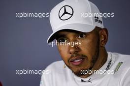 Lewis Hamilton (GBR) Mercedes AMG F1 in the FIA Press Conference. 08.04.2018. Formula 1 World Championship, Rd 2, Bahrain Grand Prix, Sakhir, Bahrain, Race Day.