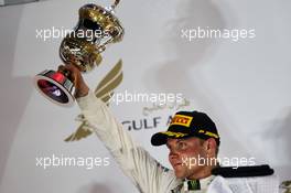 Valtteri Bottas (FIN) Mercedes AMG F1 celebrates his second position on the podium. 08.04.2018. Formula 1 World Championship, Rd 2, Bahrain Grand Prix, Sakhir, Bahrain, Race Day.