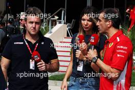 (L to R): Davide Valsecchi (ITA) Sky F1 Italia Presenter with Federica Masolin (ITA) Sky F1 Italia Presenter and Marc Gene (ESP) Ferrari Test Driver.