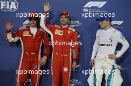 Pole for Sebastian Vettel (GER) Ferrari SF71H, 2nd for Kimi Raikkonen (FIN) Ferrari SF71H and 3rd Valtteri Bottas (FIN) Mercedes AMG F1. 07.04.2018. Formula 1 World Championship, Rd 2, Bahrain Grand Prix, Sakhir, Bahrain, Qualifying Day.