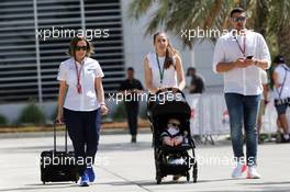 Claire Williams (GBR) Williams Deputy Team Principal with husband Marc Harris and baby son Nathanial (Nate). 07.04.2018. Formula 1 World Championship, Rd 2, Bahrain Grand Prix, Sakhir, Bahrain, Qualifying Day.
