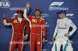 Pole for Sebastian Vettel (GER) Ferrari SF71H, 2nd for Kimi Raikkonen (FIN) Ferrari SF71H and 3rd Valtteri Bottas (FIN) Mercedes AMG F1. 07.04.2018. Formula 1 World Championship, Rd 2, Bahrain Grand Prix, Sakhir, Bahrain, Qualifying Day.