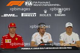 Kimi Raikkonen (FIN) Scuderia Ferrari, Fernando Alonso (ESP) McLaren F1 and Valtteri Bottas (FIN) Mercedes AMG F1  05.04.2018. Formula 1 World Championship, Rd 2, Bahrain Grand Prix, Sakhir, Bahrain, Preparation Day.