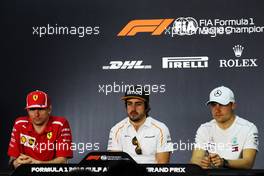 The FIA Press Conference (L to R): Kimi Raikkonen (FIN) Ferrari; Fernando Alonso (ESP) McLaren; Valtteri Bottas (FIN) Mercedes AMG F1. 05.04.2018. Formula 1 World Championship, Rd 2, Bahrain Grand Prix, Sakhir, Bahrain, Preparation Day.