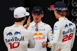 (L to R): Pierre Gasly (FRA) Scuderia Toro Rosso with Max Verstappen (NLD) Red Bull Racing and Brendon Hartley (NZL) Scuderia Toro Rosso. 05.04.2018. Formula 1 World Championship, Rd 2, Bahrain Grand Prix, Sakhir, Bahrain, Preparation Day.