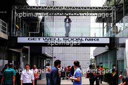 A Get Well Soon message in the paddock for Niki Lauda (AUT) Mercedes Non-Executive Chairman. 09.11.2018. Formula 1 World Championship, Rd 20, Brazilian Grand Prix, Sao Paulo, Brazil, Practice Day.