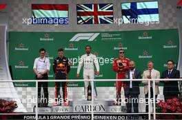 1st place Lewis Hamilton (GBR) Mercedes AMG F1 W09, 2nd place Max Verstappen (NLD) Red Bull Racing RB14 and 3rd polace Kimi Raikkonen (FIN) Ferrari SF71H. 11.11.2018. Formula 1 World Championship, Rd 20, Brazilian Grand Prix, Sao Paulo, Brazil, Race Day.