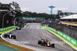 Lewis Hamilton (GBR) Mercedes AMG F1 W09 passes Lewis Hamilton (GBR) Mercedes AMG F1 W09 to take the lead of the race. 11.11.2018. Formula 1 World Championship, Rd 20, Brazilian Grand Prix, Sao Paulo, Brazil, Race Day.