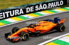Stoffel Vandoorne (BEL) McLaren MCL33. 10.11.2018. Formula 1 World Championship, Rd 20, Brazilian Grand Prix, Sao Paulo, Brazil, Qualifying Day.