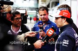 Sergio Perez (MEX) Racing Point Force India F1 Team with the media. 08.11.2018. Formula 1 World Championship, Rd 20, Brazilian Grand Prix, Sao Paulo, Brazil, Preparation Day.