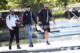 (L to R): Gwen Lagrue, Head of Mercedes AMG Driver Development with Esteban Ocon (FRA) Sahara Force India F1 Team and Dan Williams (GBR) Sahara Force India F1 Personal Trainer. 08.06.2018. Formula 1 World Championship, Rd 7, Canadian Grand Prix, Montreal, Canada, Practice Day.
