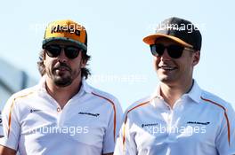 (L to R): Fernando Alonso (ESP) McLaren with team mate Stoffel Vandoorne (BEL) McLaren. 08.06.2018. Formula 1 World Championship, Rd 7, Canadian Grand Prix, Montreal, Canada, Practice Day.