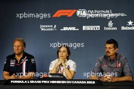 The FIA Press Conference (L to R): Robert Fernley (GBR) Sahara Force India F1 Team Deputy Team Principal; Claire Williams (GBR) Williams Deputy Team Principal; Guenther Steiner (ITA) Haas F1 Team Prinicipal. 08.06.2018. Formula 1 World Championship, Rd 7, Canadian Grand Prix, Montreal, Canada, Practice Day.