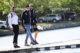 (L to R): Gwen Lagrue, Head of Mercedes AMG Driver Development with Esteban Ocon (FRA) Sahara Force India F1 Team and Dan Williams (GBR) Sahara Force India F1 Personal Trainer. 08.06.2018. Formula 1 World Championship, Rd 7, Canadian Grand Prix, Montreal, Canada, Practice Day.