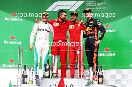 The podium (L to R): Valtteri Bottas (FIN) Mercedes AMG F1, second; Sebastian Vettel (GER) Ferrari, race winner; Max Verstappen (NLD) Red Bull Racing, third. 10.06.2018. Formula 1 World Championship, Rd 7, Canadian Grand Prix, Montreal, Canada, Race Day.